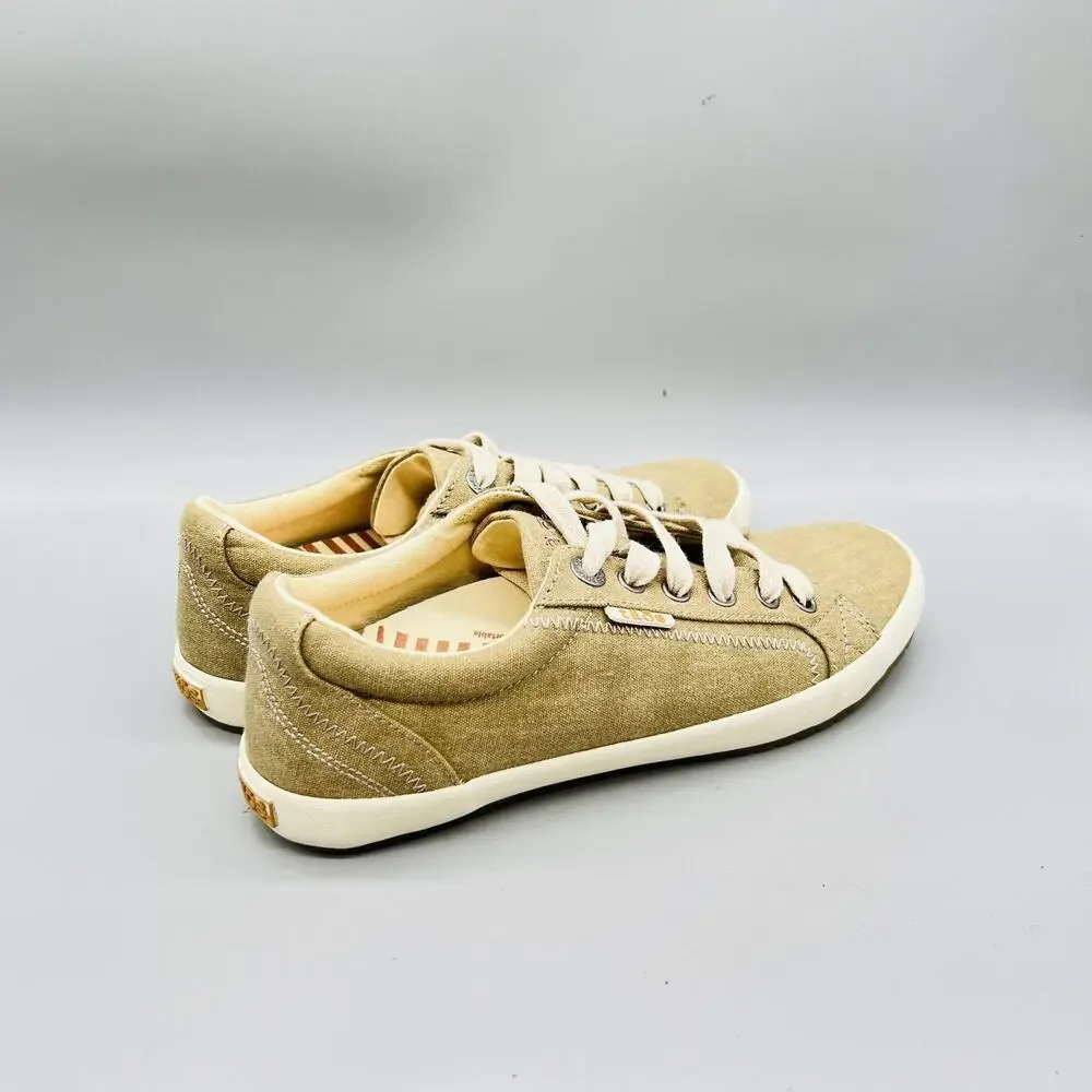 Taos Shoes Womens 8 Beige Canvas Star Lace Up Walking Sneakers Casual Comfort